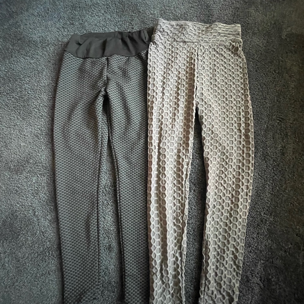 Anti Cellulite Textured Leggings Set - Black and Gray